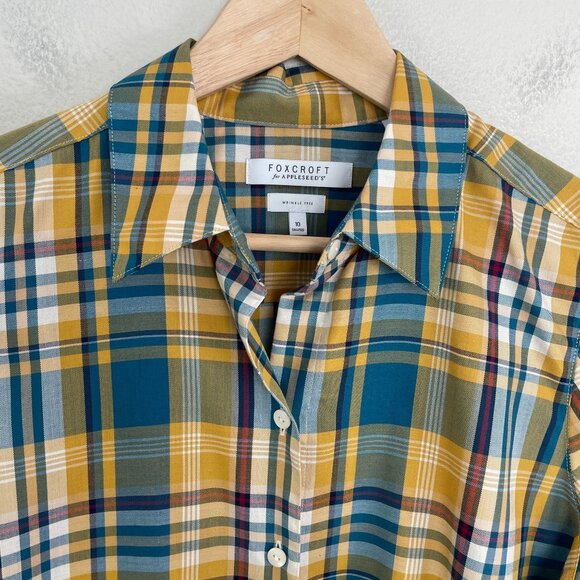 Foxcroft Appleseeds Womens 10 Wrinkle Free Plaid Button Up Shirt Shaped Fit Top - Picture 8 of 10